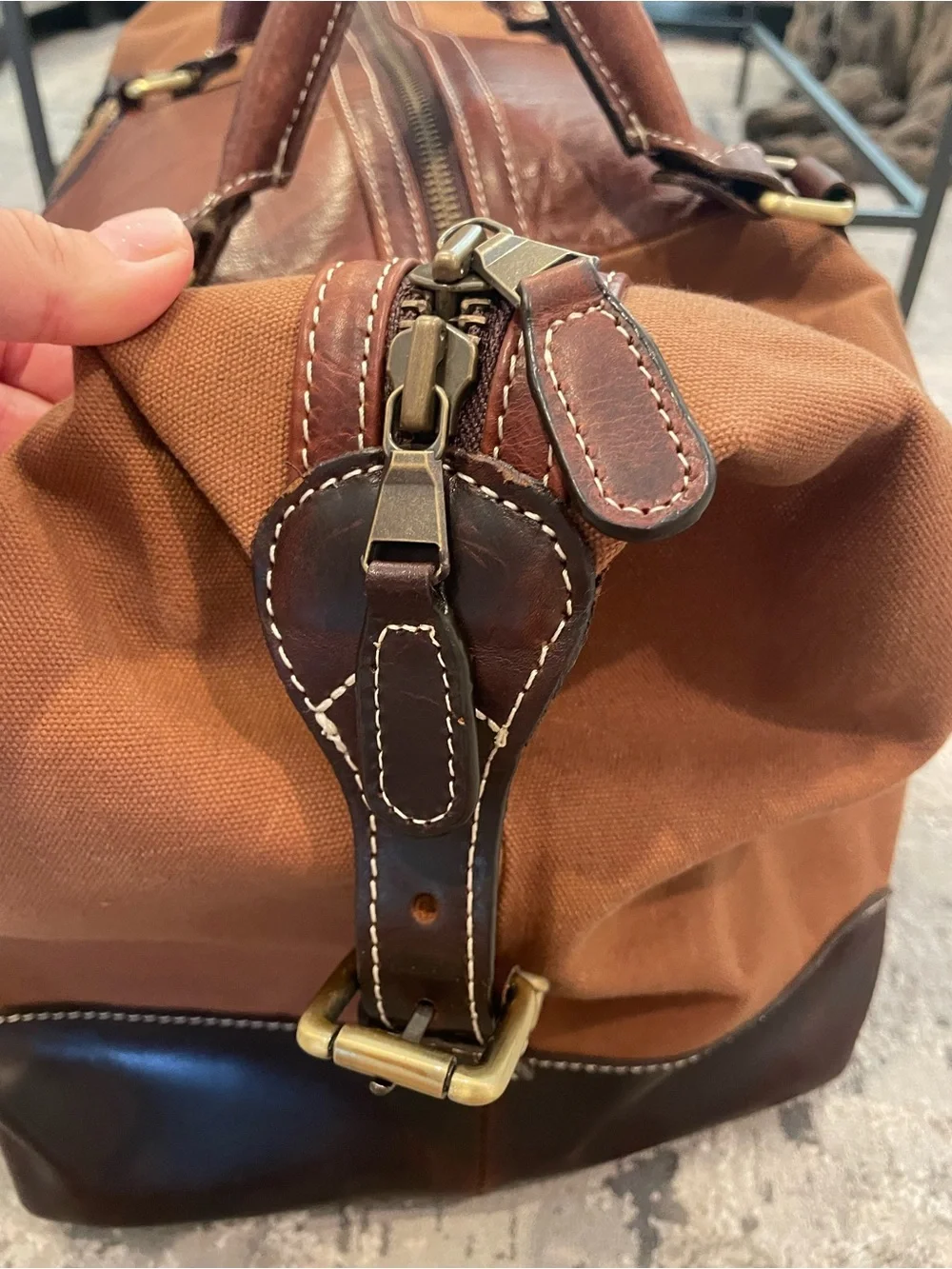 F.H. Wadsworth NYC Brown Canvas & Leather Weekender Duffel Bag